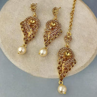 Adi Gold Plated Kundan And Austrian Stone Earrings With Maang Tikka  - 1319262