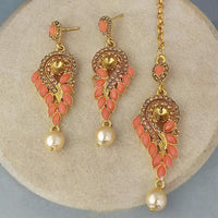 Adi Gold Plated Kundan And Austrian Stone Earrings With Maang Tikka  - 1319262