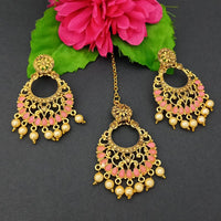 Adi Gold Plated Kundan And Stone Earrings With Maang Tikka - 1319263