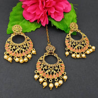 Adi Gold Plated Kundan And Stone Earrings With Maang Tikka - 1319263