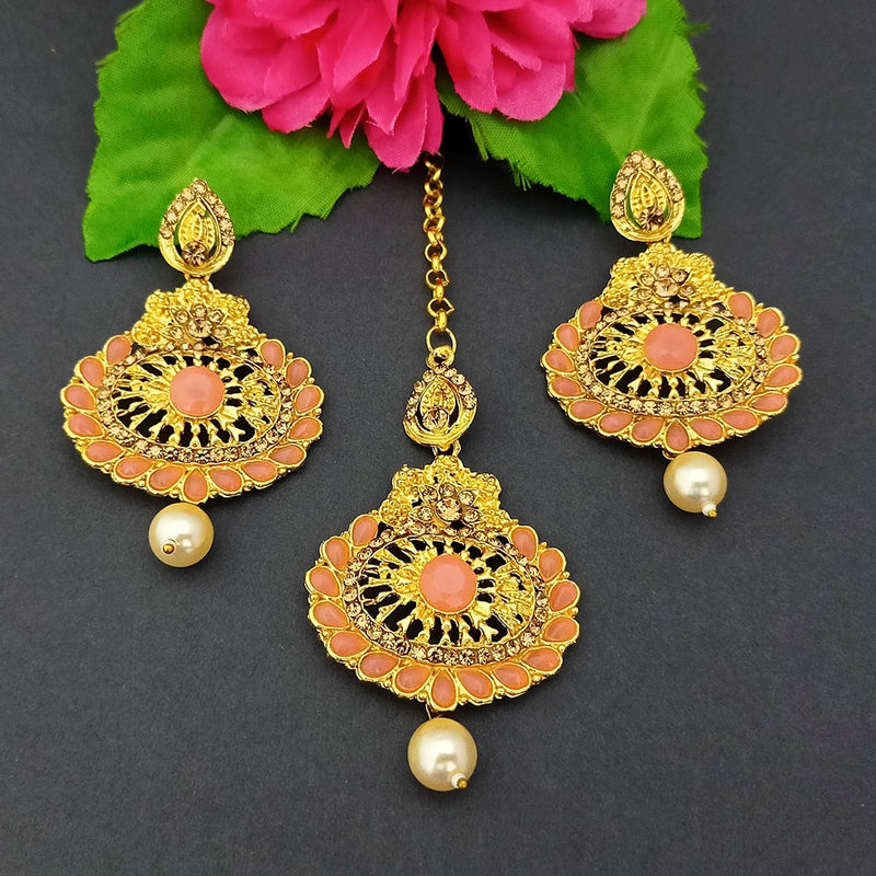 Adi Gold Plated Kundan And Stone Earrings With Maang Tikka - 1319264