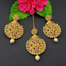 Adi Gold Plated Kundan And Stone Earrings With Maang Tikka - 1319265