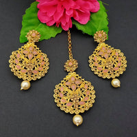 Adi Gold Plated Kundan And Stone Earrings With Maang Tikka - 1319265