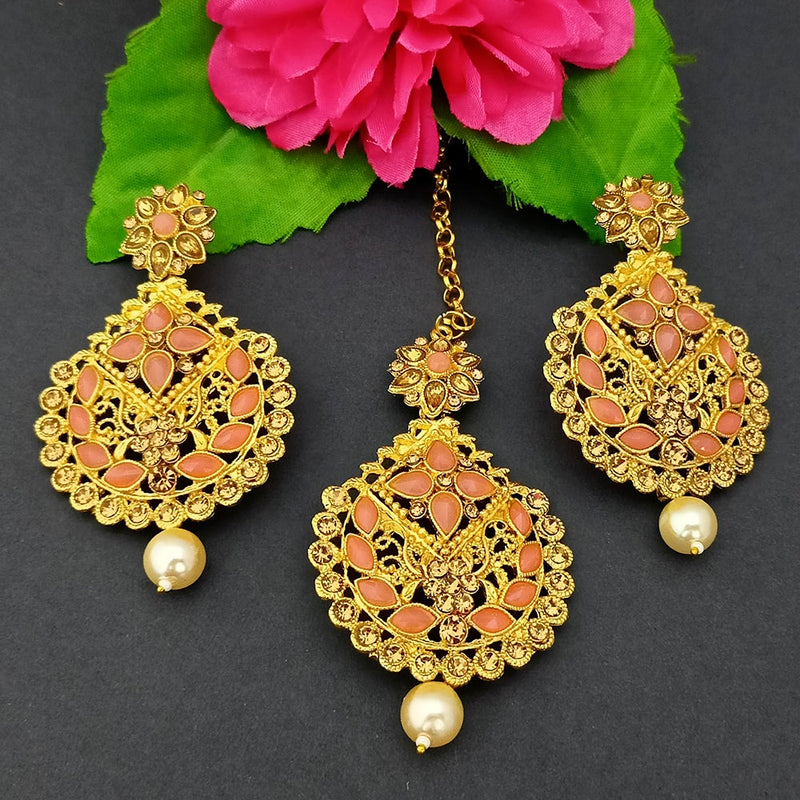 Adi Gold Plated Kundan And Stone Earrings With Maang Tikka - 1319265