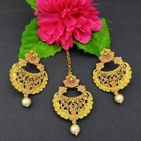 Adi Gold Plated Kundan And Stone Earrings With Maang Tikka - 1319266