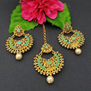 Adi Gold Plated Kundan And Stone Earrings With Maang Tikka - 1319267