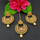 Adi Gold Plated Kundan And Stone Earrings With Maang Tikka - 1319267