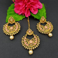 Adi Gold Plated Kundan And Stone Earrings With Maang Tikka - 1319267