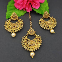 Adi Gold Plated Kundan And Stone Earrings With Maang Tikka - 1319267