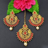 Adi Gold Plated Kundan And Stone Earrings With Maang Tikka - 1319268