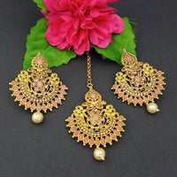 Adi Gold Plated Kundan And Stone Earrings With Maang Tikka - 1319268