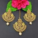 Adi Gold Plated Kundan And Stone Earrings With Maang Tikka - 1319268