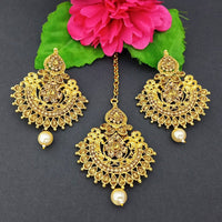 Adi Gold Plated Kundan And Stone Earrings With Maang Tikka - 1319268