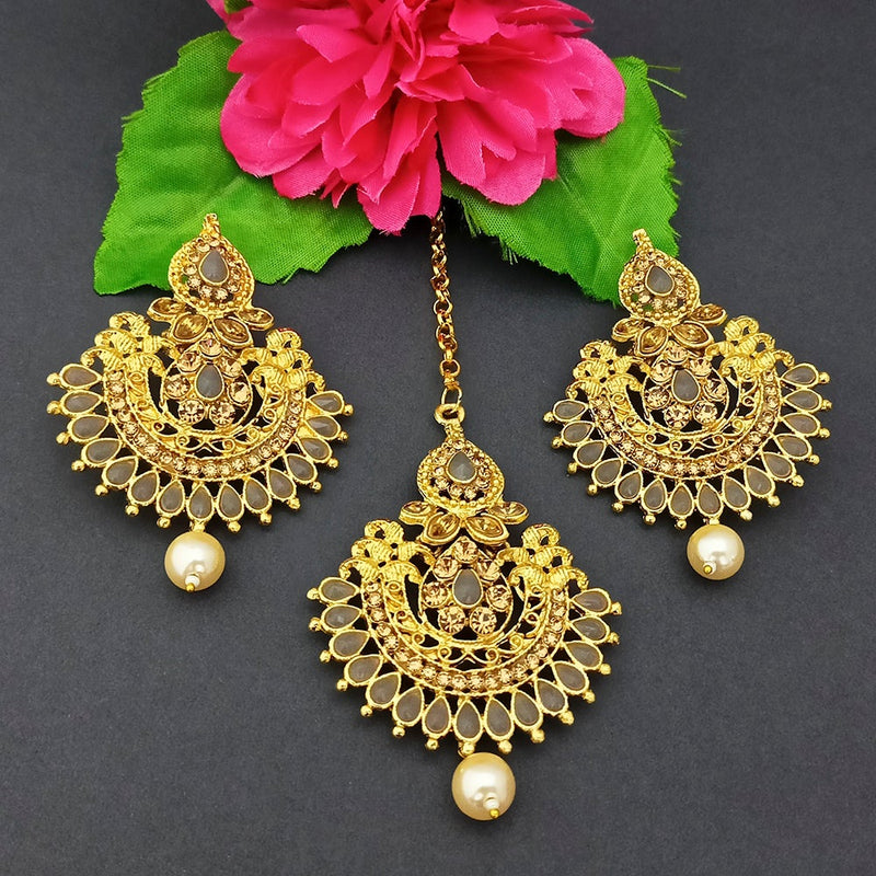 Adi Gold Plated Kundan And Stone Earrings With Maang Tikka - 1319268