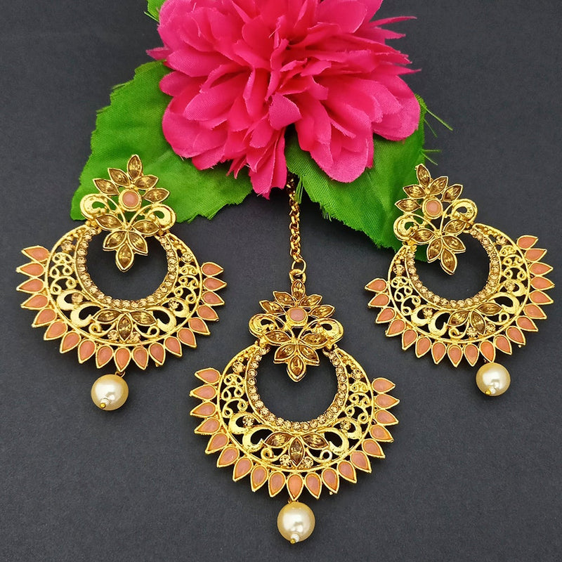 Adi Gold Plated Kundan And Stone Earrings With Maang Tikka - 1319269