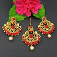 Adi Gold Plated Kundan And Stone Earrings With Maang Tikka - 1319272