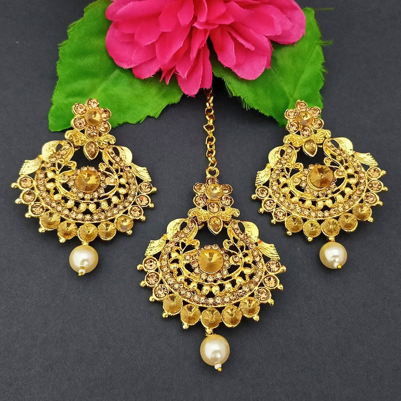 Adi Gold Plated Kundan And Stone Earrings With Maang Tikka - 1319272