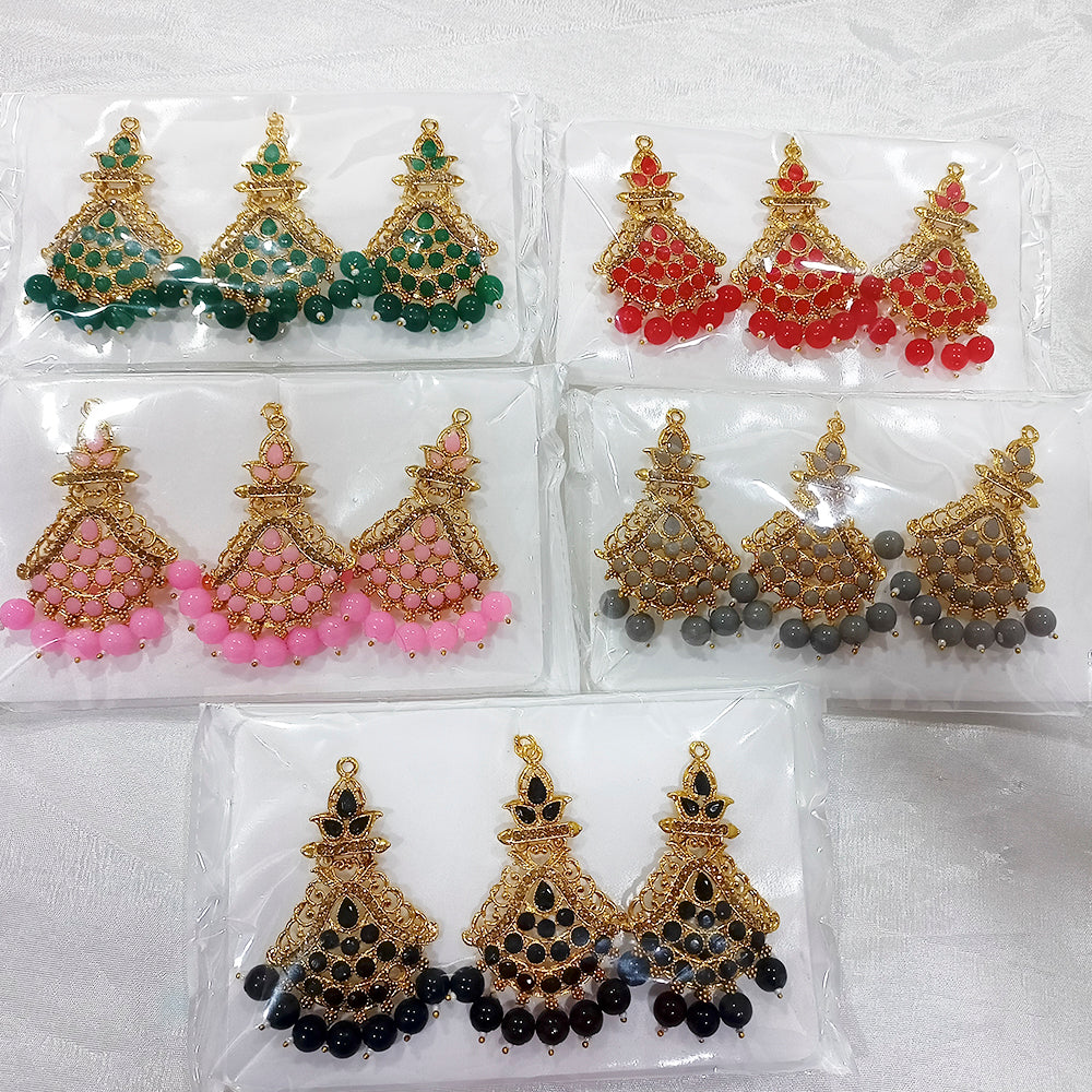 Darshan Gold Plated Pota And Austrian Stone Dangler Earrings With Maang tikka