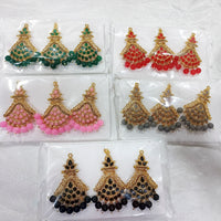 Darshan Gold Plated Pota And Austrian Stone Dangler Earrings With Maang tikka