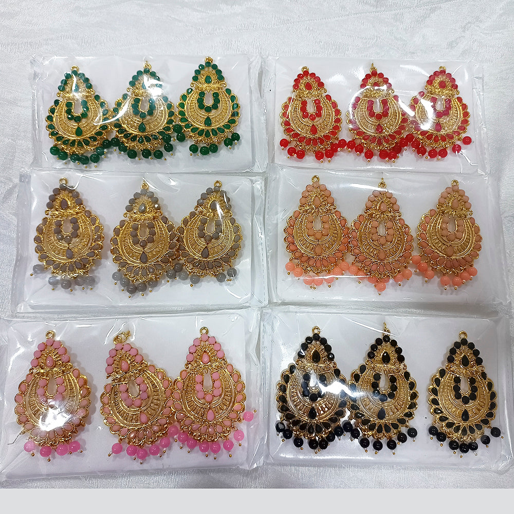 Darshan Gold Plated Pota Stone Dangler Earrings With Maang tikka