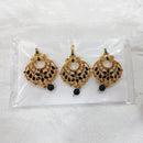 Darshan Gold Plated Pota And Austrian Stone Dangler Earrings With Maang tikka