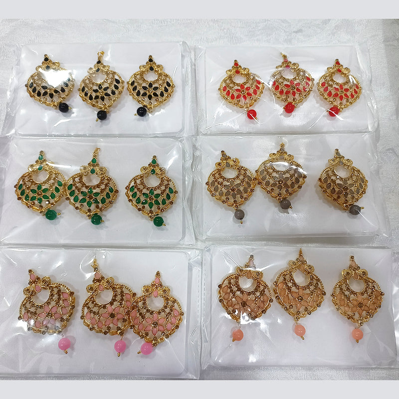 Darshan Gold Plated Pota And Austrian Stone Dangler Earrings With Maang tikka