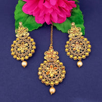 Darshan Gold Plated Brown Kundan Dangler Earrings With Maang tikka - 1319526