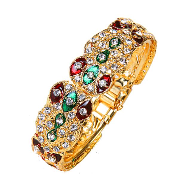 Kriaa Gold Plated Green Maroon Meenakari Austrian Stone Kada