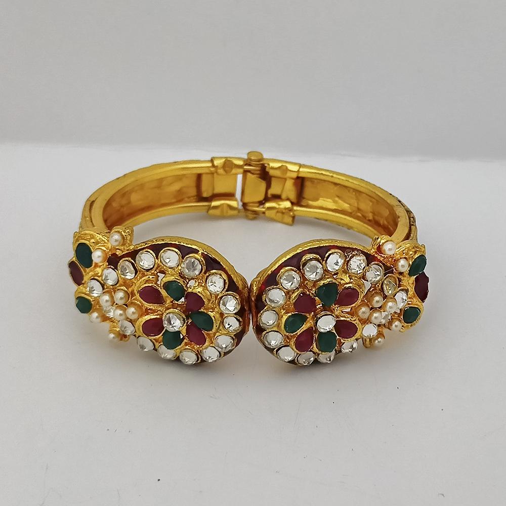 Kriaa Gold Plated Green Maroon Meenakari Austrian Stone Kada  - 1400249