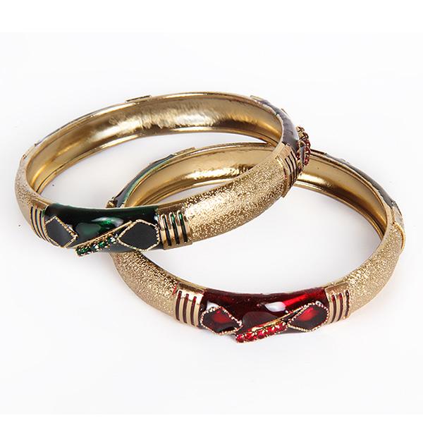 Kriaa Maroon And Green Meenakari Austrian Stone Bangle Set - 1401124_2.4