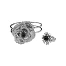 Urthn Rhoduim Plated Black Pearl Floral Openable Kada With Ring - 1402118C