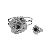 Urthn Rhoduim Plated Black Pearl Floral Openable Kada With Ring - 1402118C