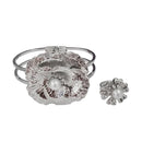 Urthn Rhodium Plated Pearl Floral Openable Kada With Ring - 1402118D