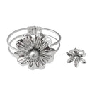Urthn Pearl Rhodium Plated Floral Openable Kada With Ring - 1402119D