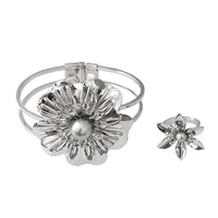 Urthn Pearl Rhodium Plated Floral Openable Kada With Ring - 1402119D