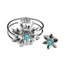 Urthn Rhodium Plated Blue Pearl Floral Openable kada With Ring - 1402120B