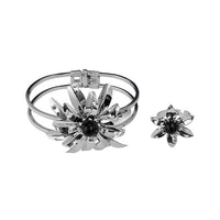 Urthn Rhodium Plated Black Pearl Floral Openable Kada With Ring - 1402120C