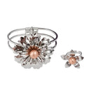 Urthn Rhodium Plated Pearl Floral Openable Kada With Ring - 1402121C