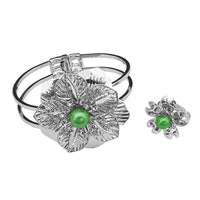 Urthn Rhodium Plated Pearl Floral Openable Kada With Ring - 1402124B