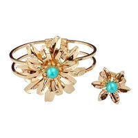 Urthn Blue Pearl Gold Plated Floral Openable With Ring - 1402126B