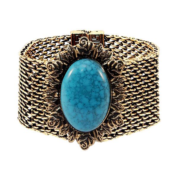 Urthn Antique Gold Blue Turquoise Texture Stone Magnetic Bracelet - 1402410C