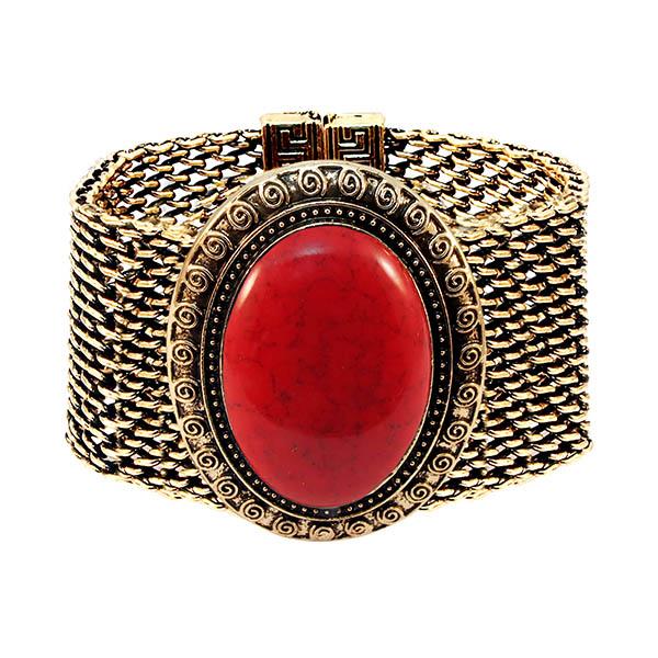 Urthn Antique Gold Red Turquoise Texture Stone Magnetic Bracelet - 1402411A