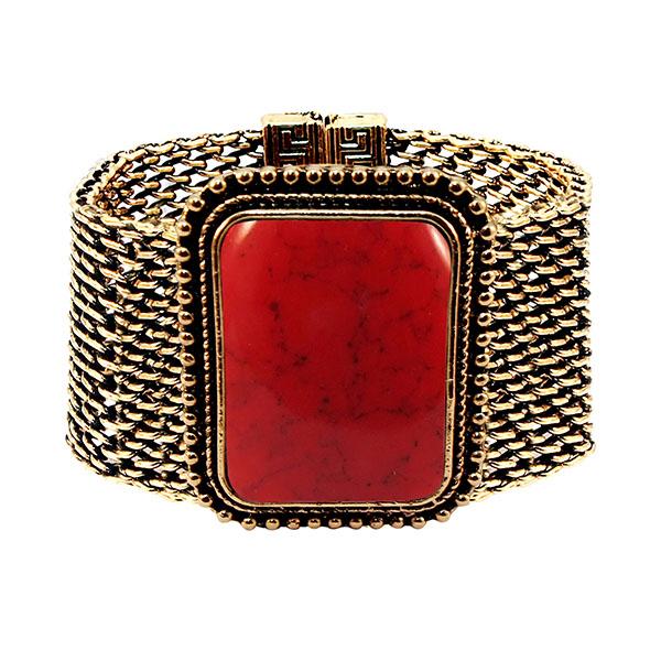 Urthn Antique Gold Red Turquoise Texture Stone Magnetic Bracelet - 1402413A