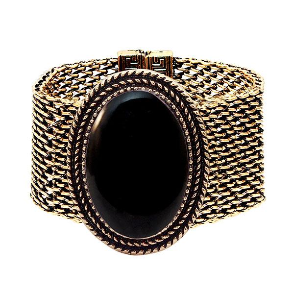 Urthn Black Stone Antique Gold Plated Magnetic Bracelet - 1402419D