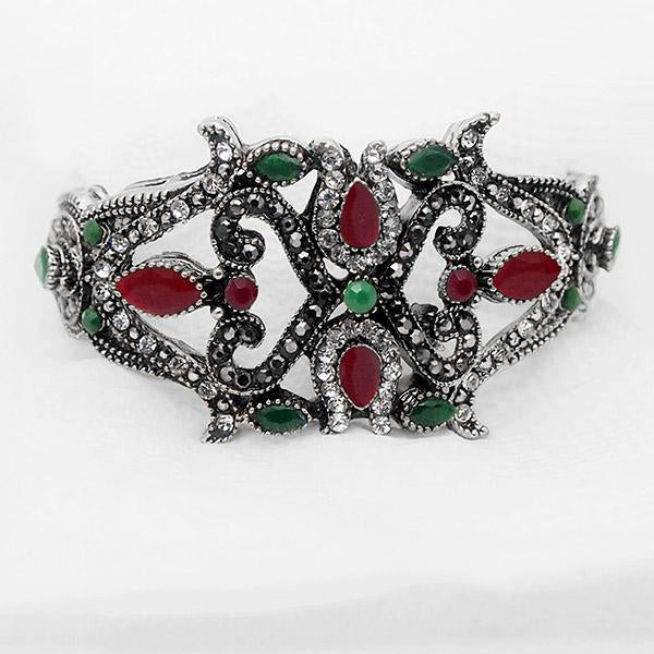 Urthn Maroon Stone Rhodium Plated Kada - 1402506A