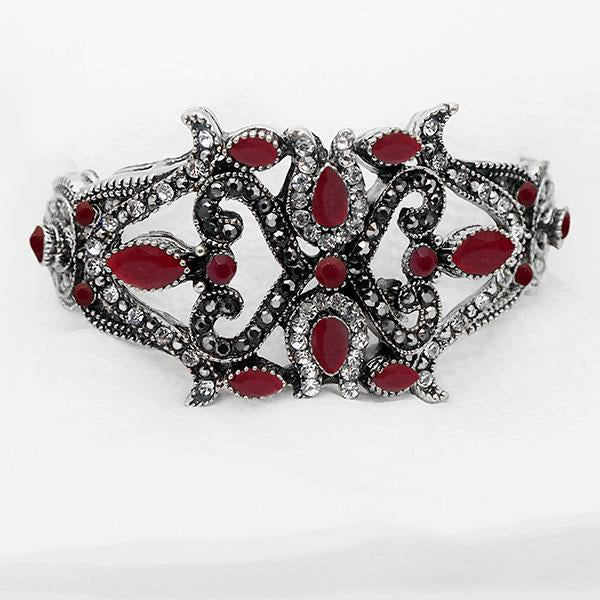 Urthn Maroon Stone Rhodium Plated Kada - 1402506D