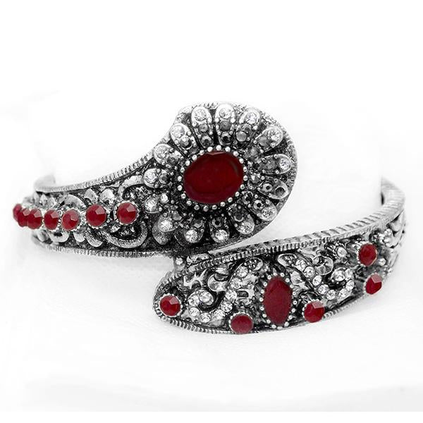 Urthn Maroon Stone Rhodium Plated Kada - 1402507D