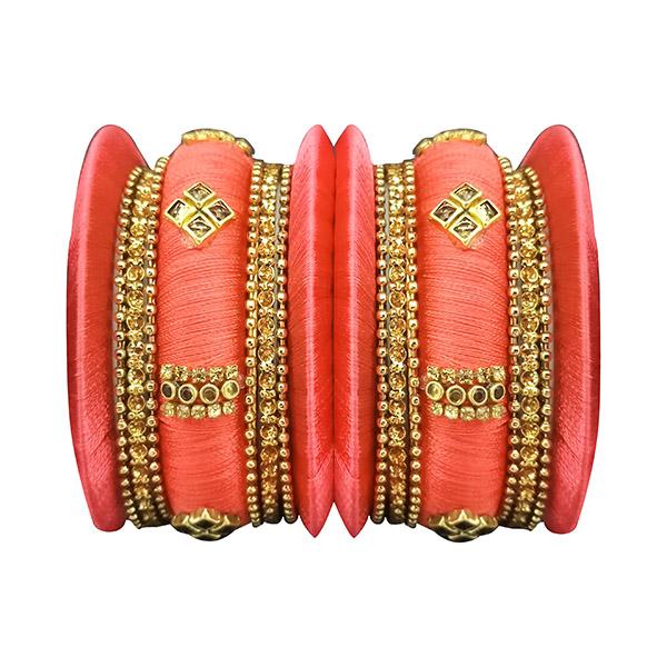 Sejal Peach Thread Austrian Stone Bangle Set - 1403723H_2.4