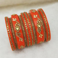 Sejal Gold Plated Orange Austrian Stone Bangle Set - 1403742C_2.4