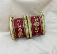 Sejal Gold Plated Maroon Austrian Stone Bangle Set  - 1403748